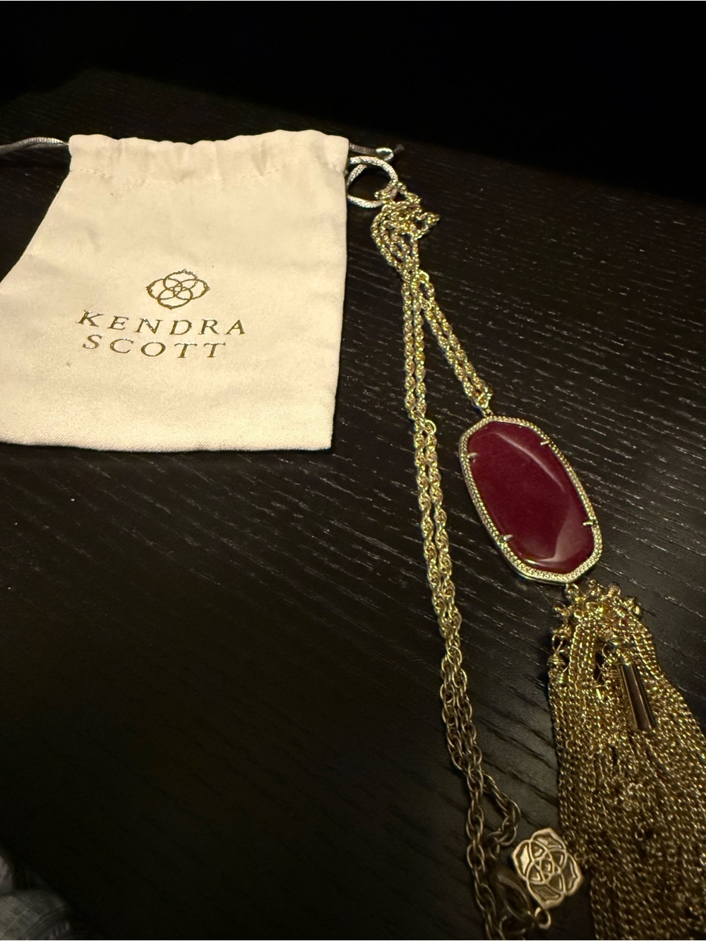 Kendra Scott Gold Tassel Necklace with Burgundy Pendant